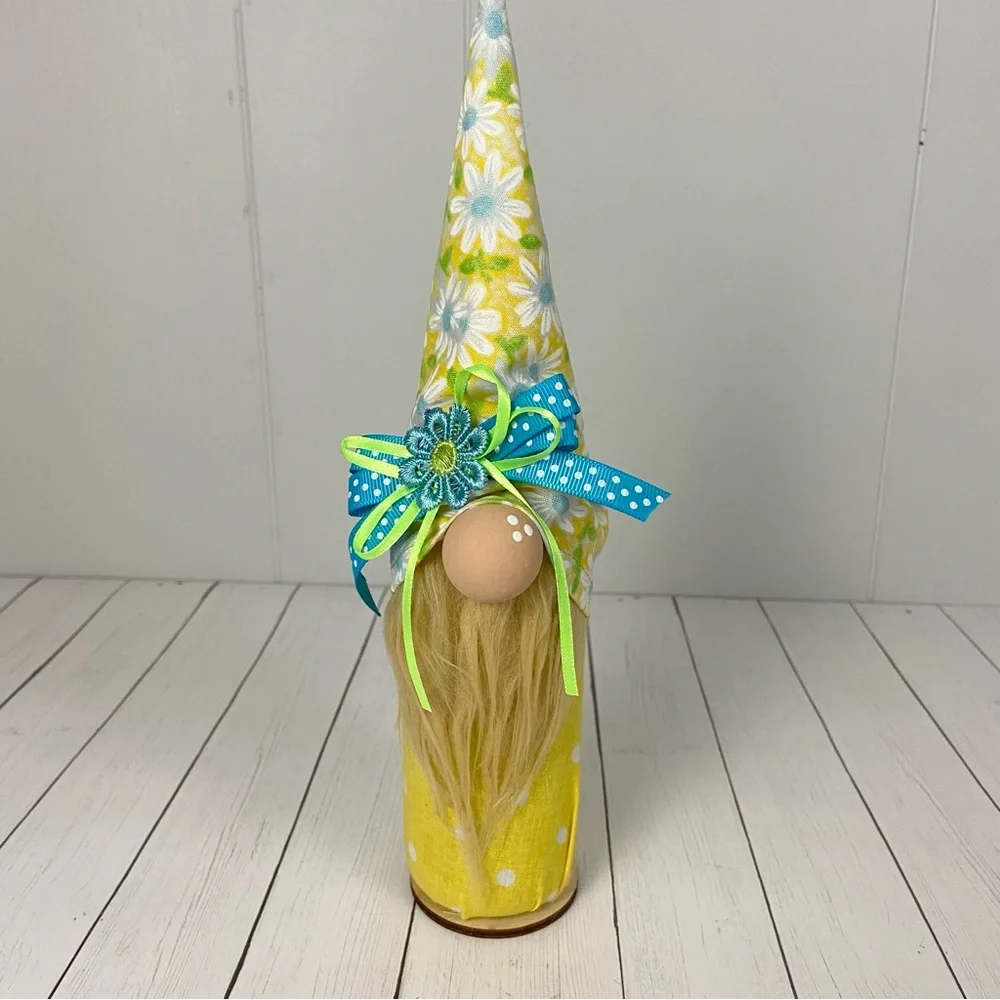 Handmade Gnome Daisy Yellow Polka Dot Fabric Multicolor Bow Tiered Tray Spring - Picture 11 of 11